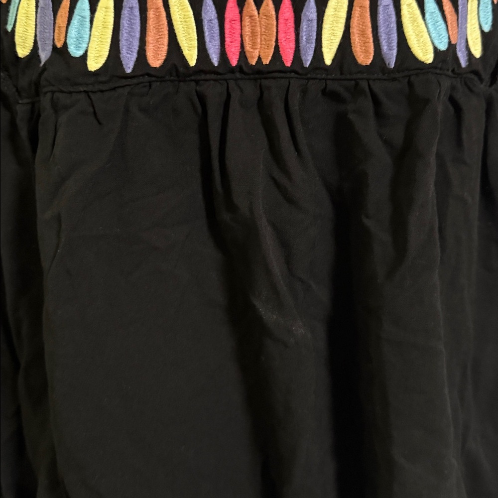 JODIFL Boho Chic V-Neck Embroidered Colorful Peasant Black Blouse Fun Modern 1X - Picture 4 of 12